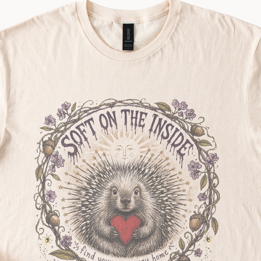 Spiky Heart Botanical Graphic Tee Whimsical Moon Stars Art